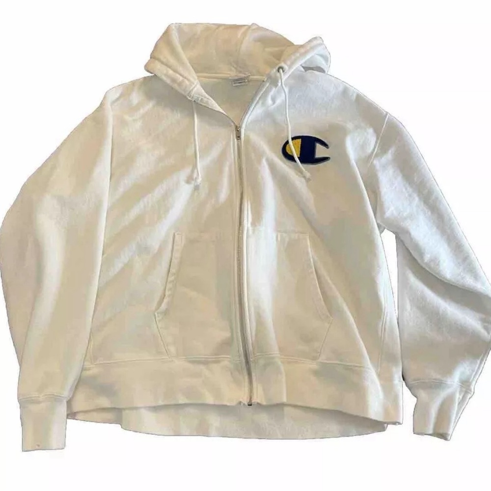 Vintage Embroidered Champion Reverse Weave White Full Zip Hoodie Sweatshirt 3XL
